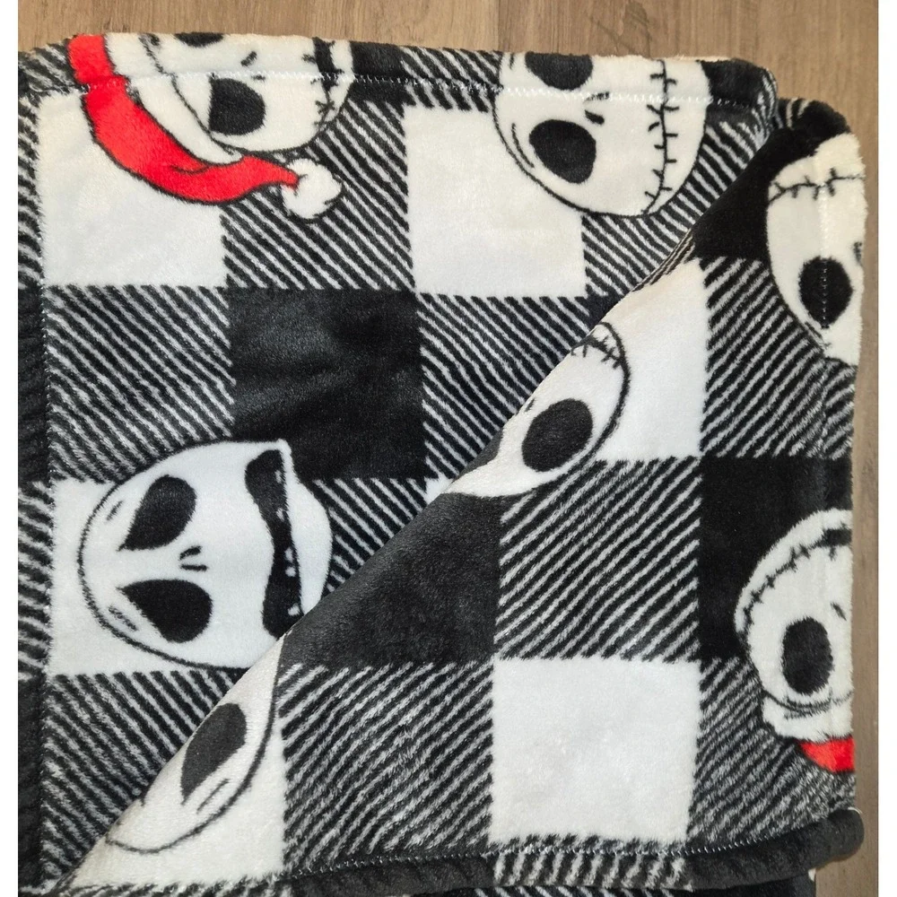 Nightmare Before Christmas Jack Skellington Plush Throw Blanket Black White